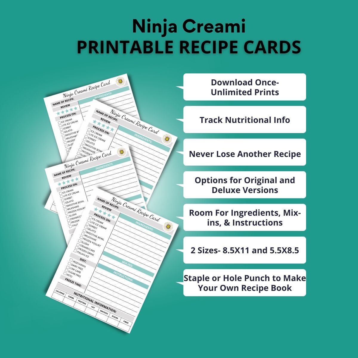 My Ninja Creami Recipe Book-Print at Home and Fillable PDF